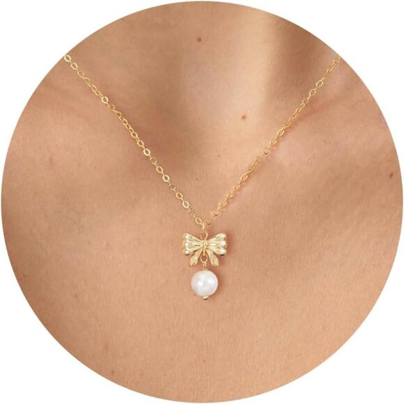 ⚡Pearl  14K Gold-plated White Gold-plated Dainty Pearl Necklace for Women - Picture 1 of 6
